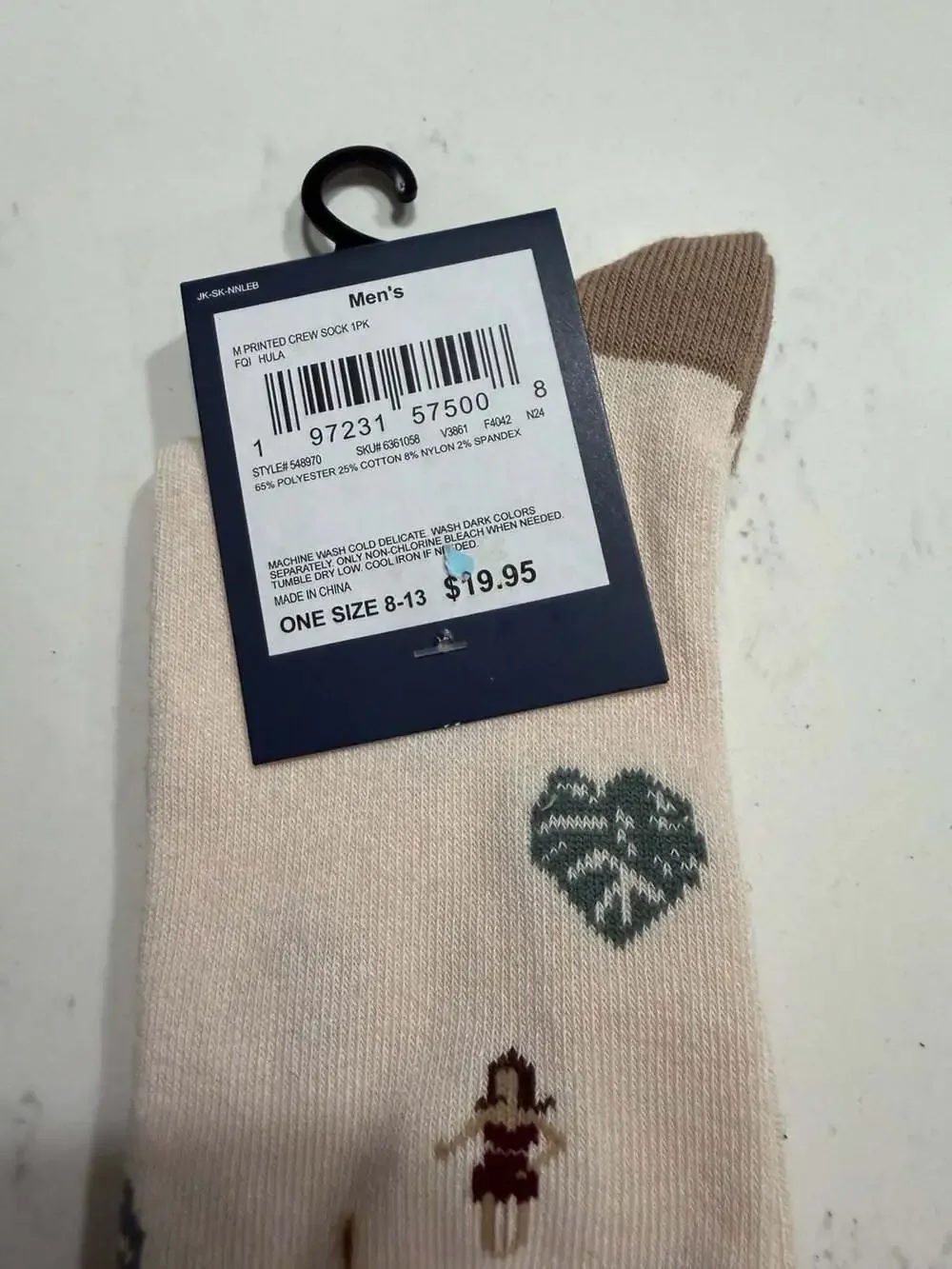 NWT Lands' End Men's Novelty Crew Socks - sz 8 - 13 Hula :